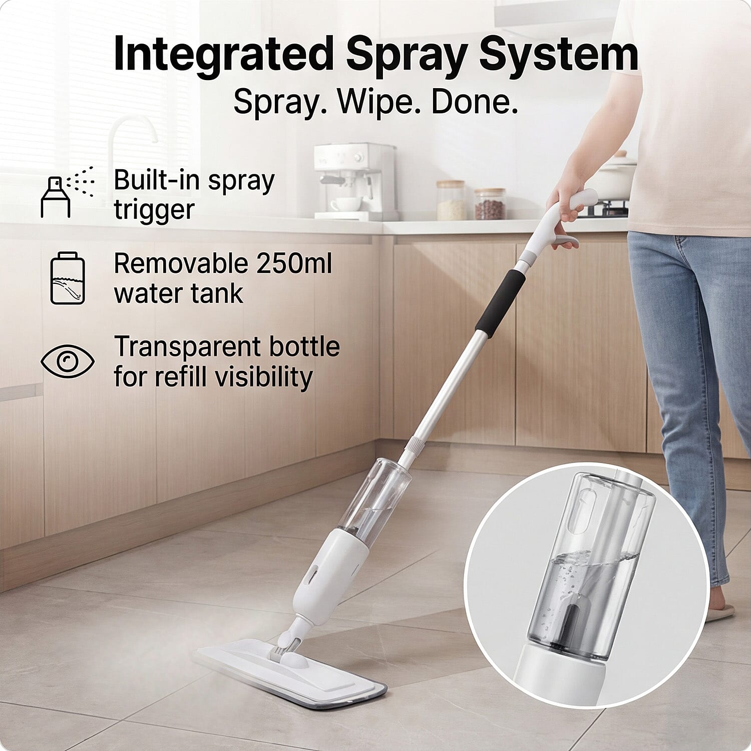 Joylift 2 in 1 Spray Mop & Window Cleaner (Large Microfibre Mop Head, Squeegee Head and Removable Water Tank) - Grey & White