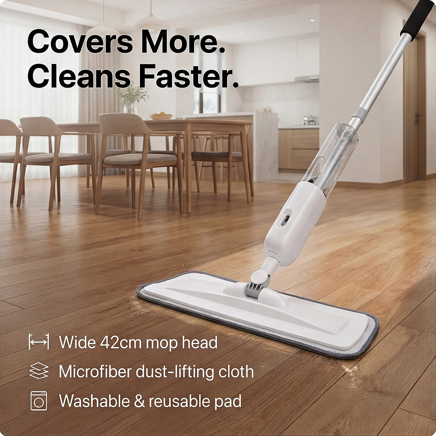 Joylift 2 in 1 Spray Mop & Window Cleaner (Large Microfibre Mop Head, Squeegee Head and Removable Water Tank) - Grey & White