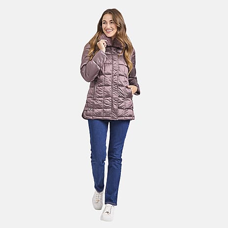 Mudflower Quilted Jacket with Detachable Fur Trim Hood (Size 12) - Purple