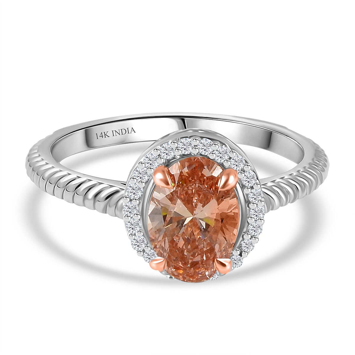 LUXURIANT 14K White and Rose Gold  Pink Diamond and  Lab Grown Diamond Ring 1.10 Ct