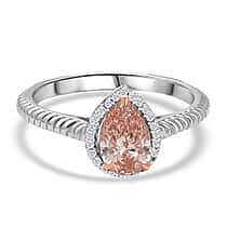 LUXURIANT 14K White and Rose Gold (VS-SI) Lab Grown Pink and (I1/G-H) White Diamond Tear Drop Ring 1.10 Ct.