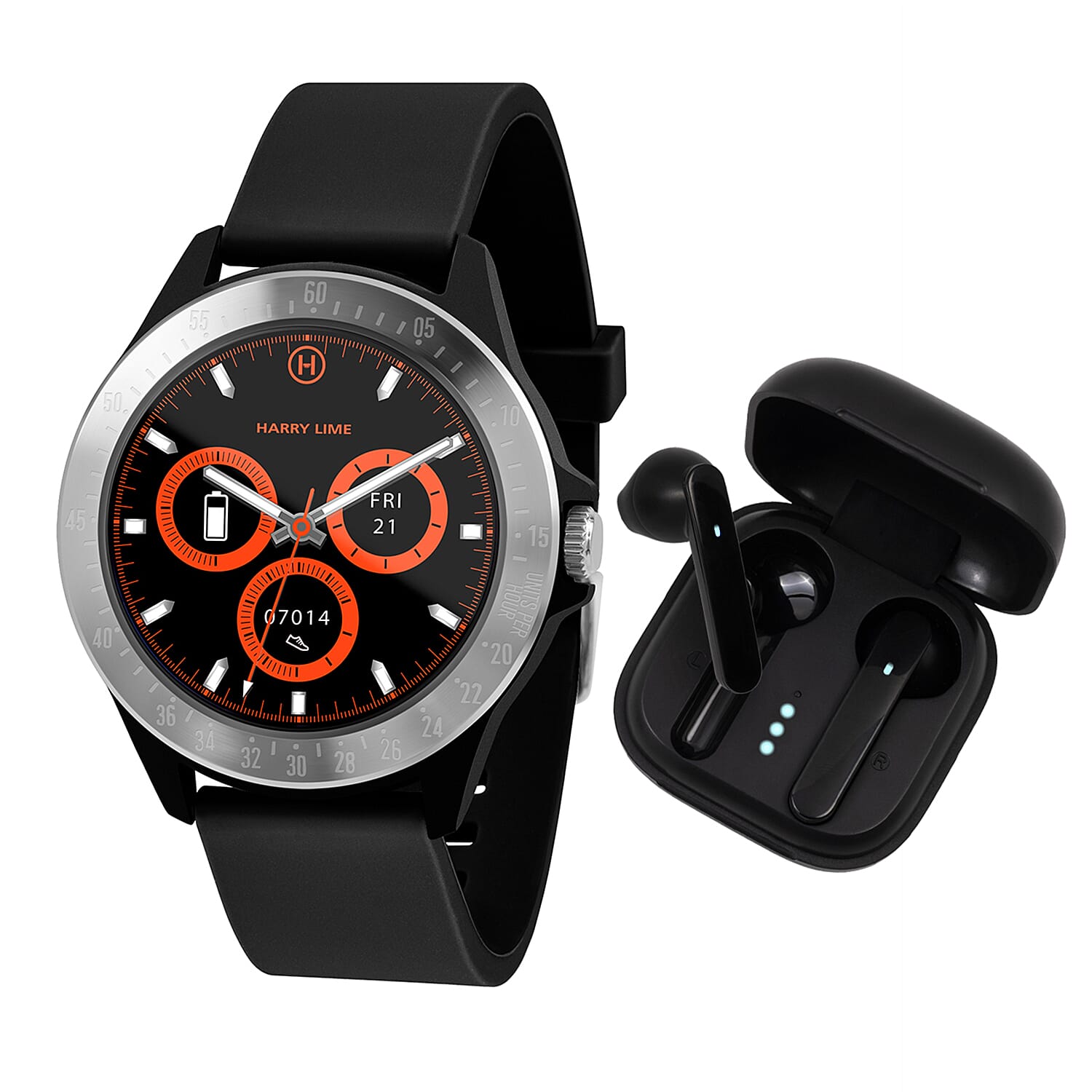 Harry Lime Smart Watch With Wireless Bluetooth Earbuds in Charging Case