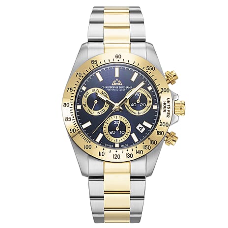 Christoph Duchamp Grand Mont Ceramic Swiss Movt. 20ATM WR Black Dial Watch with Stainless Steel Strap in Dual Tone