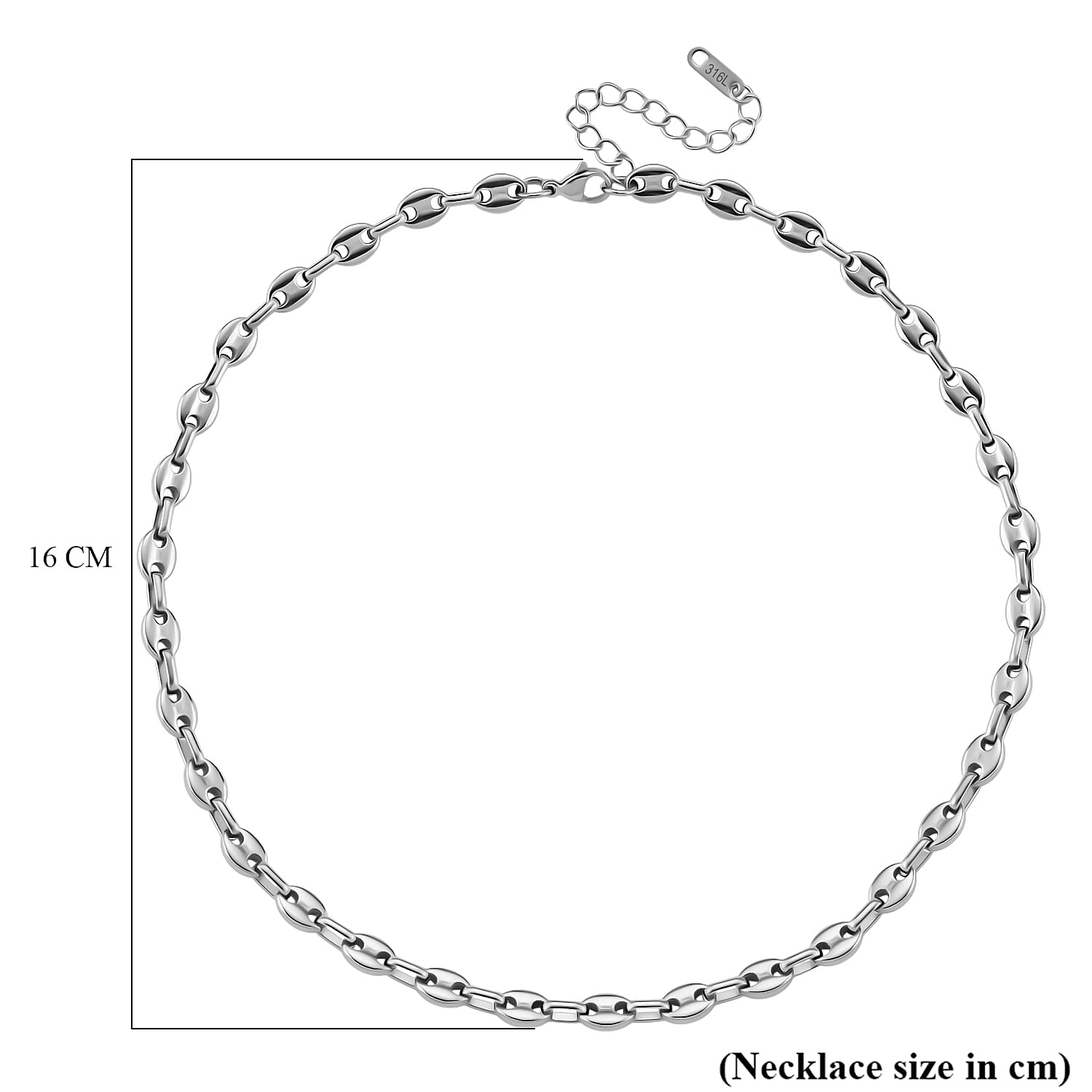 Mariner Necklace (Size - 16 - 2 Ext) with Lobster Clasp in Silver Tone