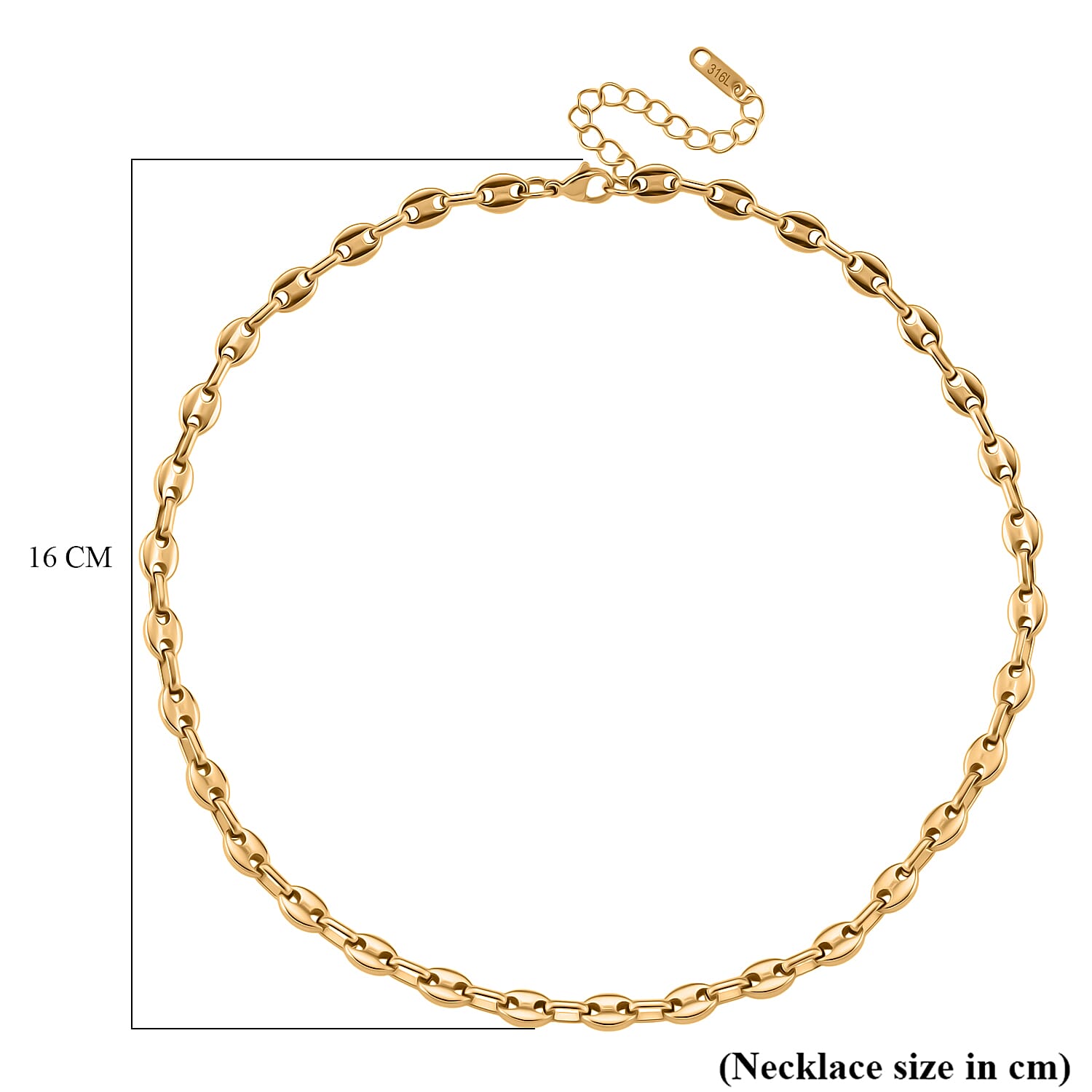 Mariner Necklace (Size - 16 - 2 Ext) with Lobster Clasp in Yellow Gold Colour Tone