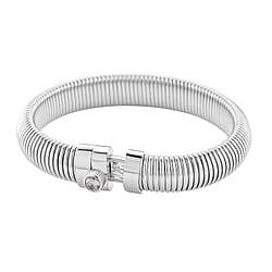 White Crystal Bangle (Size 7) with Screw Pin Clasp in Silver Tone