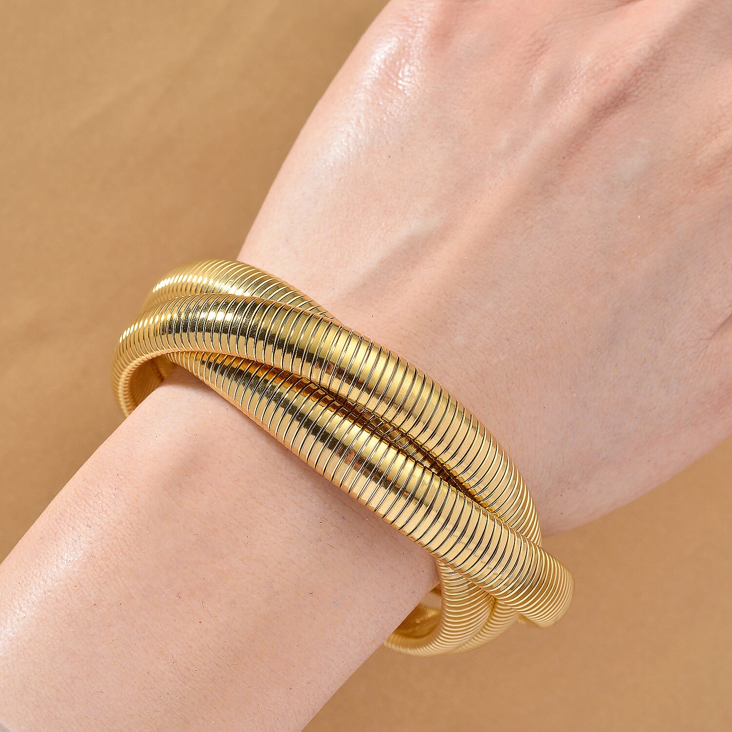 Designer Inspired  - Bangle (Size 7.5 Strechable) in Yellow Gold Plated