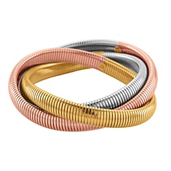 Designer inspired - Triple Layer Bangle (Size 7.5 Stretchable) in Silver tone