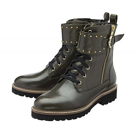 Lotus Leather Foster Ankle Boots (Size 3) - Khaki