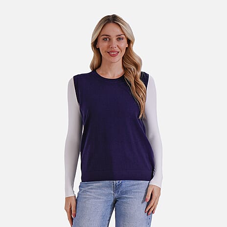 La Marey Casual Round Neck Knitted Vest (Size L) - Blue