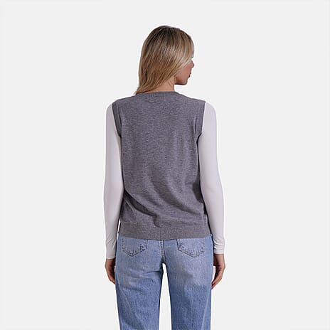 La Marey Casual Round Neck Knitted Vest (Size L) - Grey