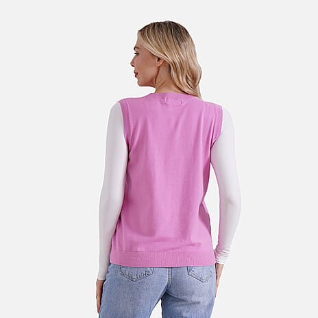 La Marey Casual Round Neck Knitted Vest (Size XXL) - Pink