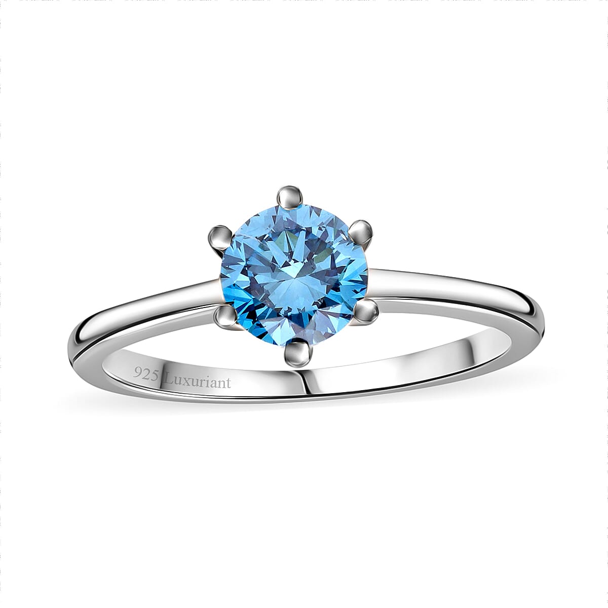 Luxuriant Diamond - Lab Grown Blue Diamond (VS-SI) Ring in Platinum Overlay Sterling Silver 1.10 Ct.
