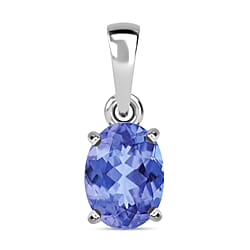 Tanzanite Solitaire Pendant in Platinum Overlay Sterling Silver 1.32 ct 1.320 Ct.