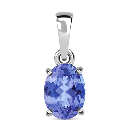 Tanzanite Solitaire Pendant in Platinum Overlay Sterling Silver
