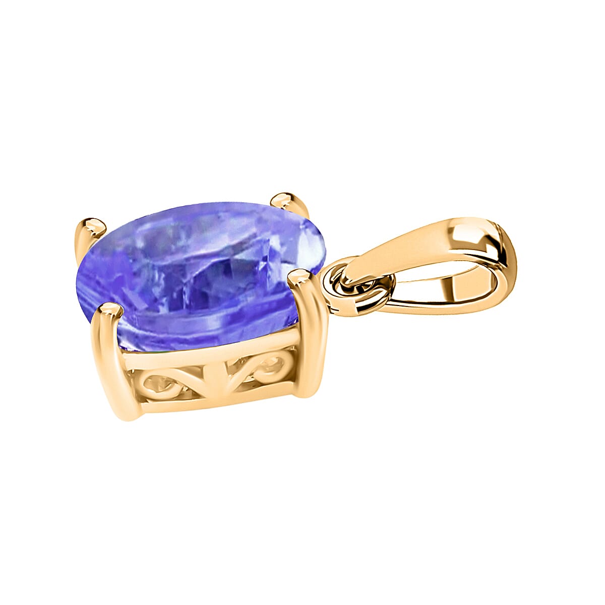 Tanzanite Solitaire Pendant in 18K Vermeil Yellow Gold Plated Sterling Silver 1.36 Ct