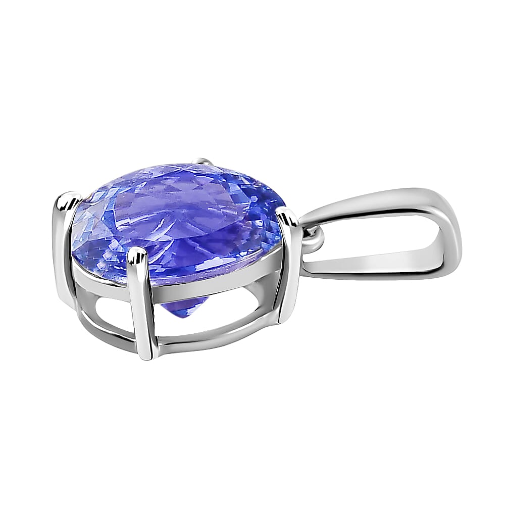 Tanzanite Solitaire Pendant in Platinum Overlay Sterling Silver 1.33 Ct.
