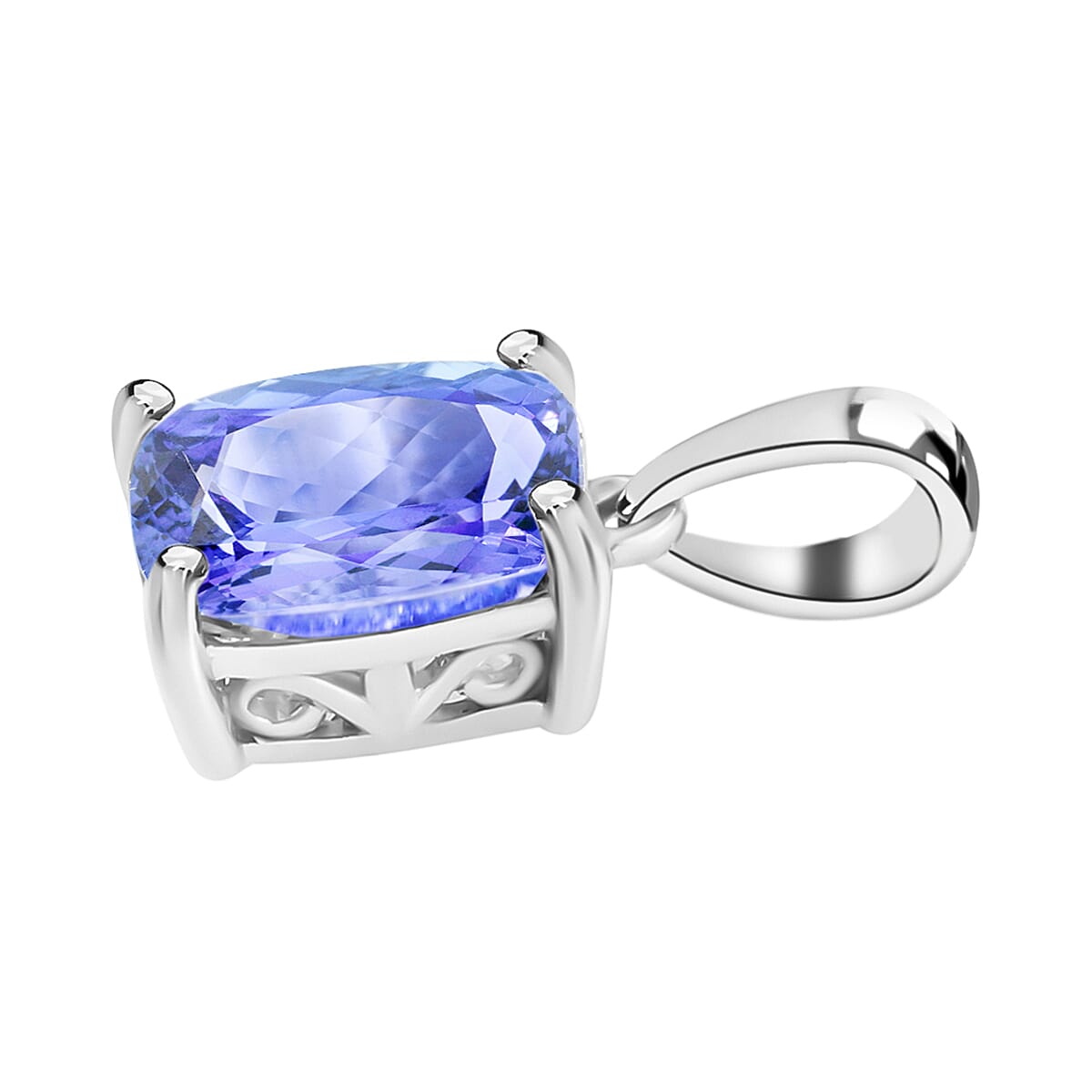 Tanzanite Solitaire Pendant in Platinum Overlay Sterling Silver 3.330 Ct