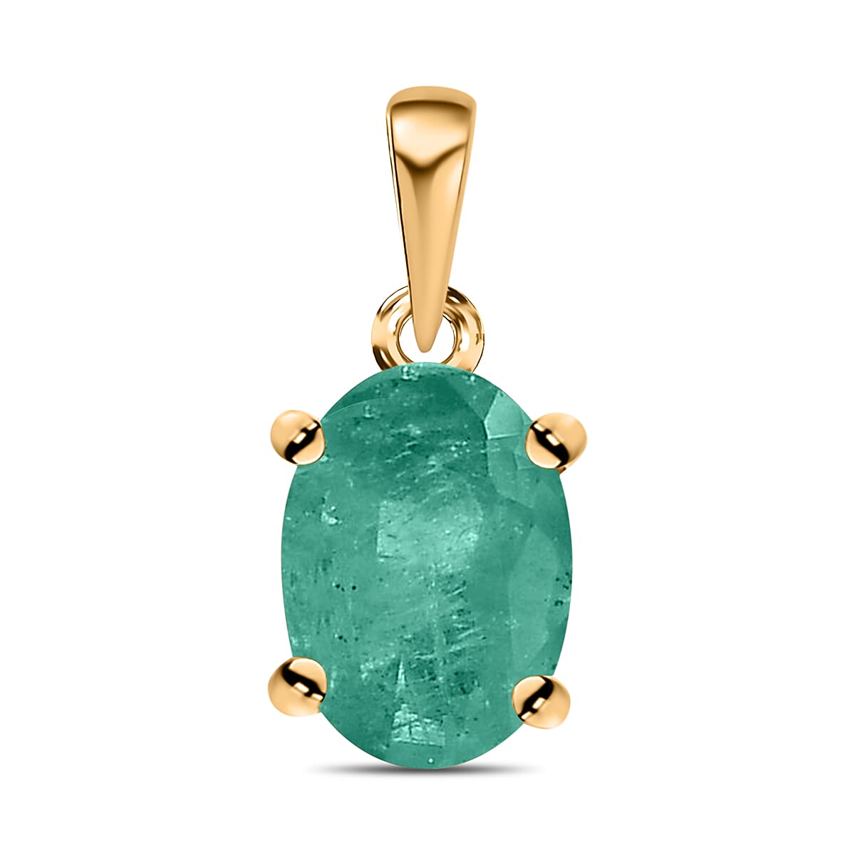 14K Yellow Gold Zambian Emerald Solitaire Pendant 0.82 Ct.