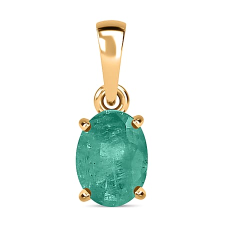 14K Yellow Gold Zambian Emerald Solitaire Pendant 1.20 ct.