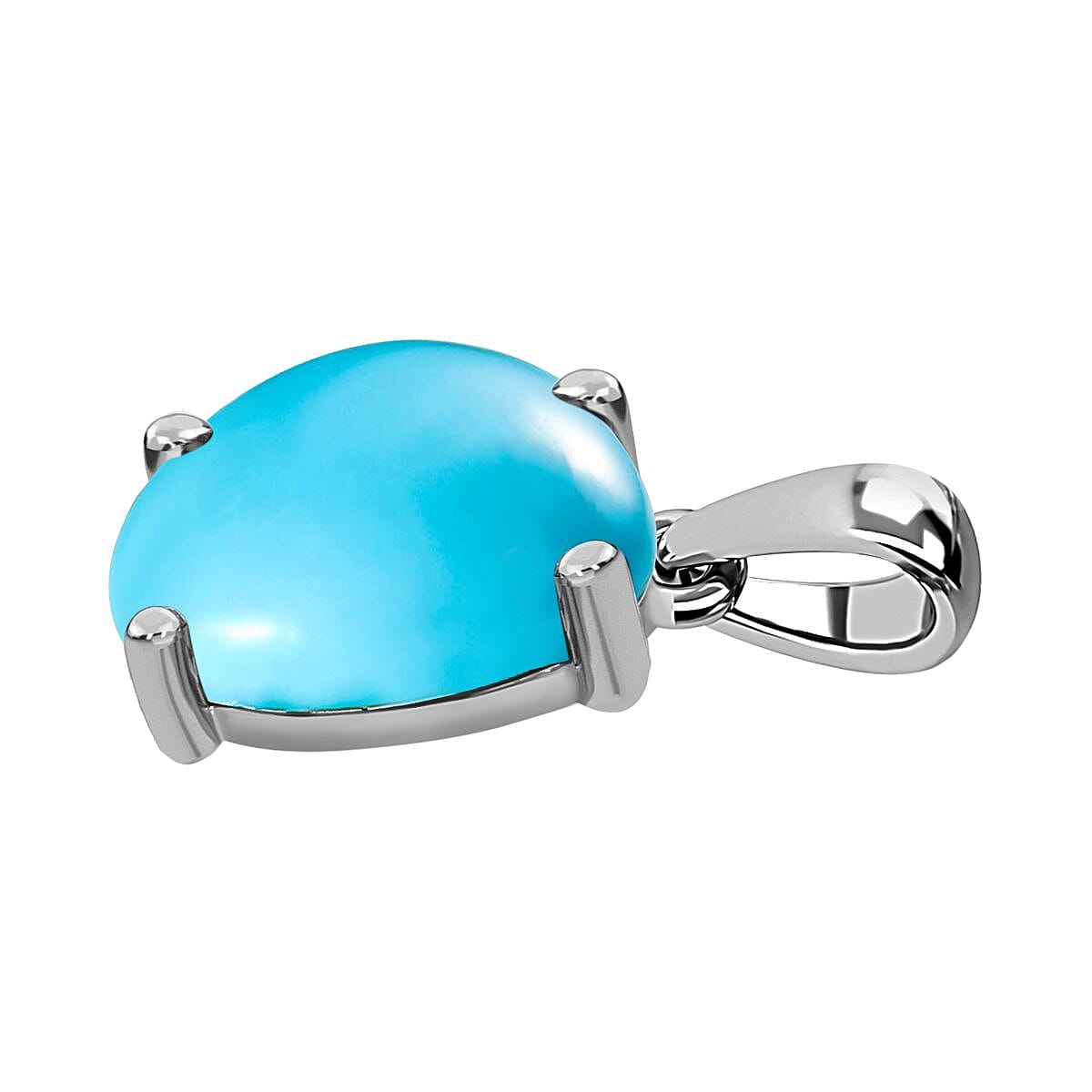 Sleeping Beauty Turquoise Solitaire Pendant in Platinum Overlay Sterling Silver 4.65 Ct.