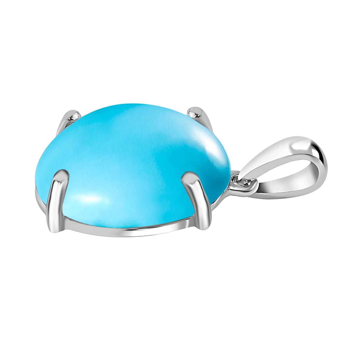 Sleeping Beauty Turquoise Solitaire Pendant in Platinum Overlay Sterling Silver 6.52 Ct.
