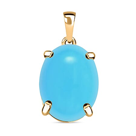 Sleeping Beauty Turquoise Solitaire Pendant in Vermeil Yellow Gold Sterling Silver 7 Ct