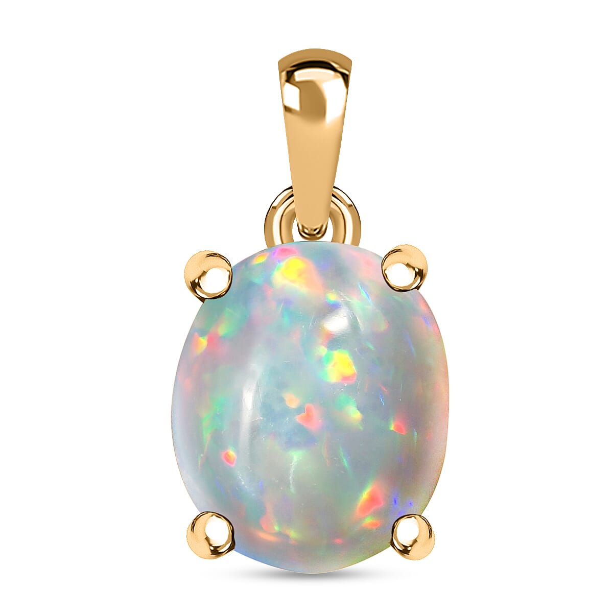 14K Yellow Gold Ethiopian Opal Solitaire Pendant 3.55 Ct.