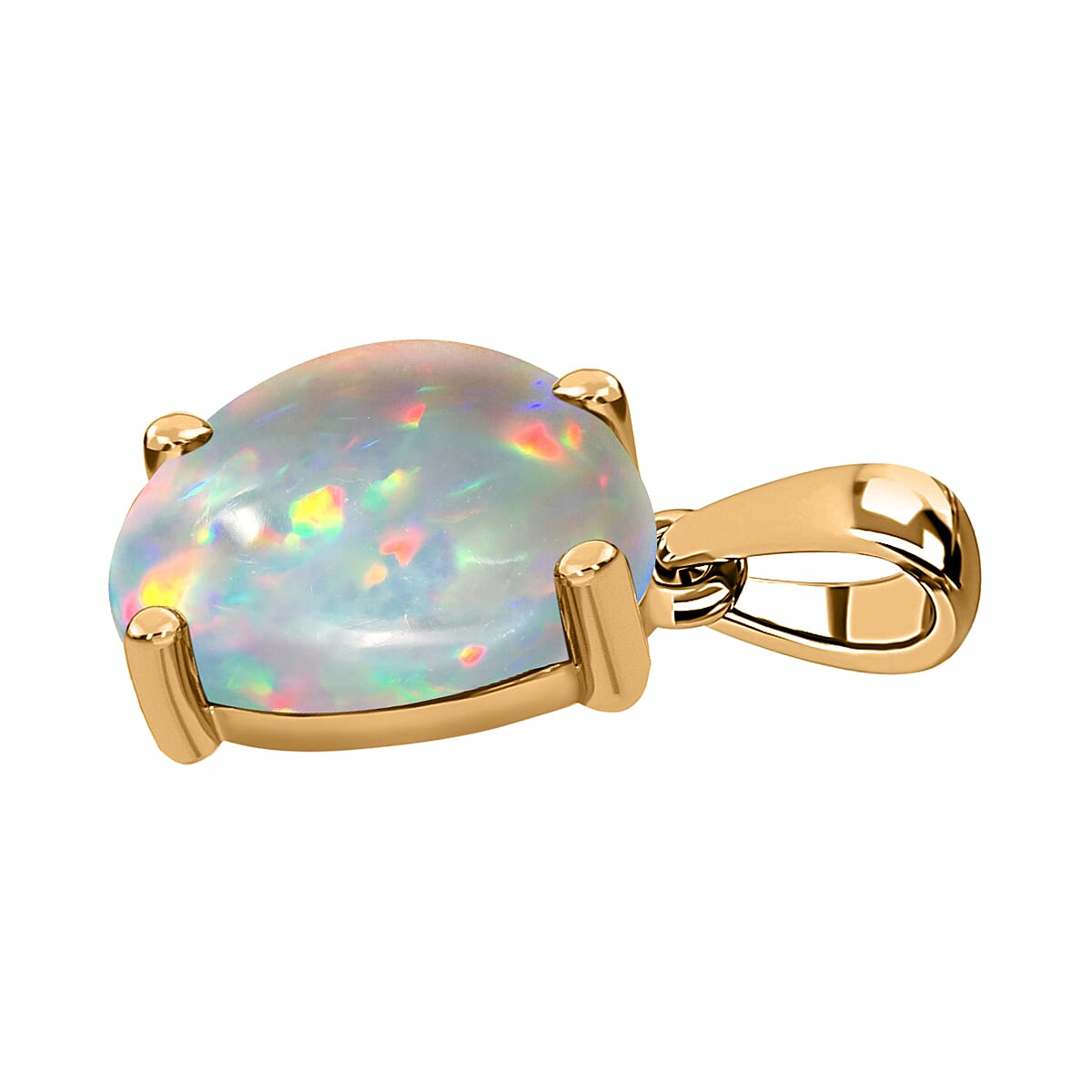 14K Yellow Gold Ethiopian Opal Solitaire Pendant 3.55 Ct.