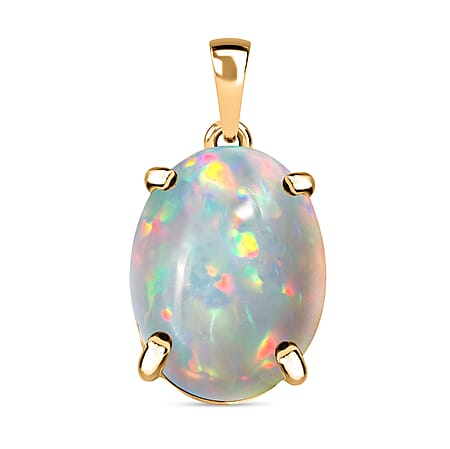 14K Yellow Gold Ethiopian Opal Solitaire Pendant in Gold Wt. 2 grams, 5 Ct