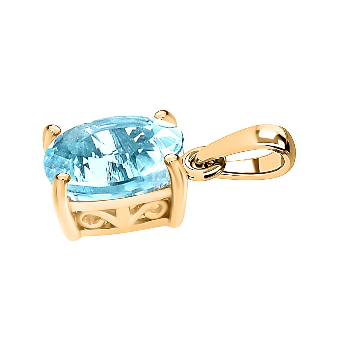 Aquamarine  Solitaire Pendant in Vermeil YG Sterling Silver 1.30 ct  1.300  Ct.
