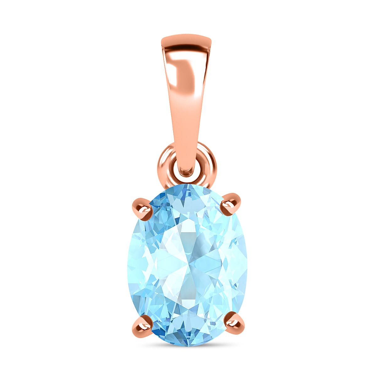 Aquamarine Solitaire Pendant in 18K Vermeil Rose Gold Plated Sterling Silver 1.00 Ct.