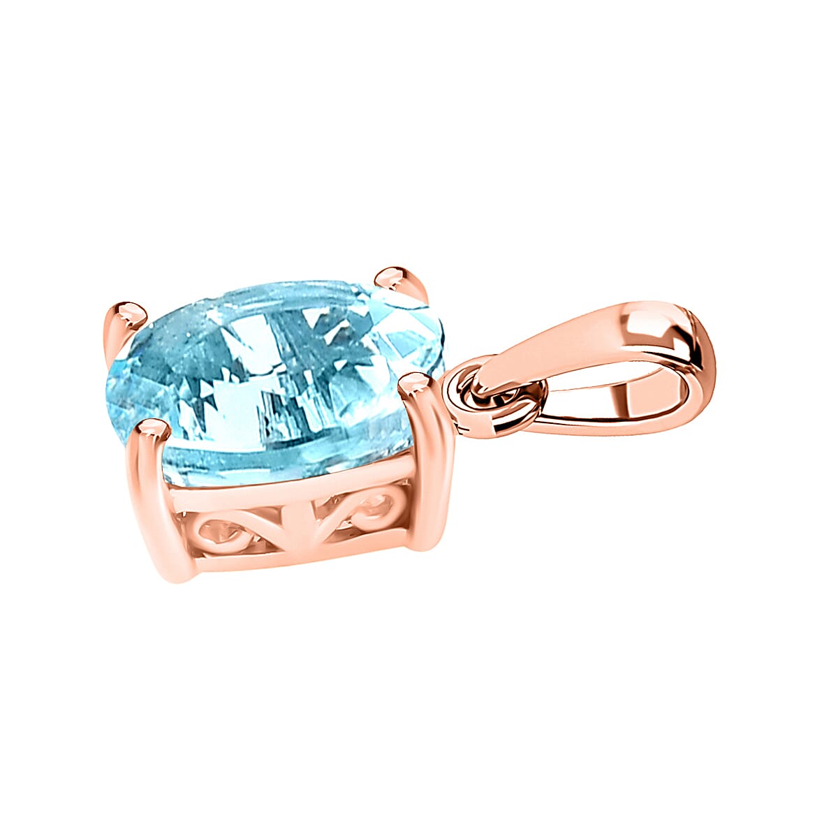 Aquamarine Solitaire Pendant in 18K Vermeil Rose Gold Plated Sterling Silver 1.00 Ct.