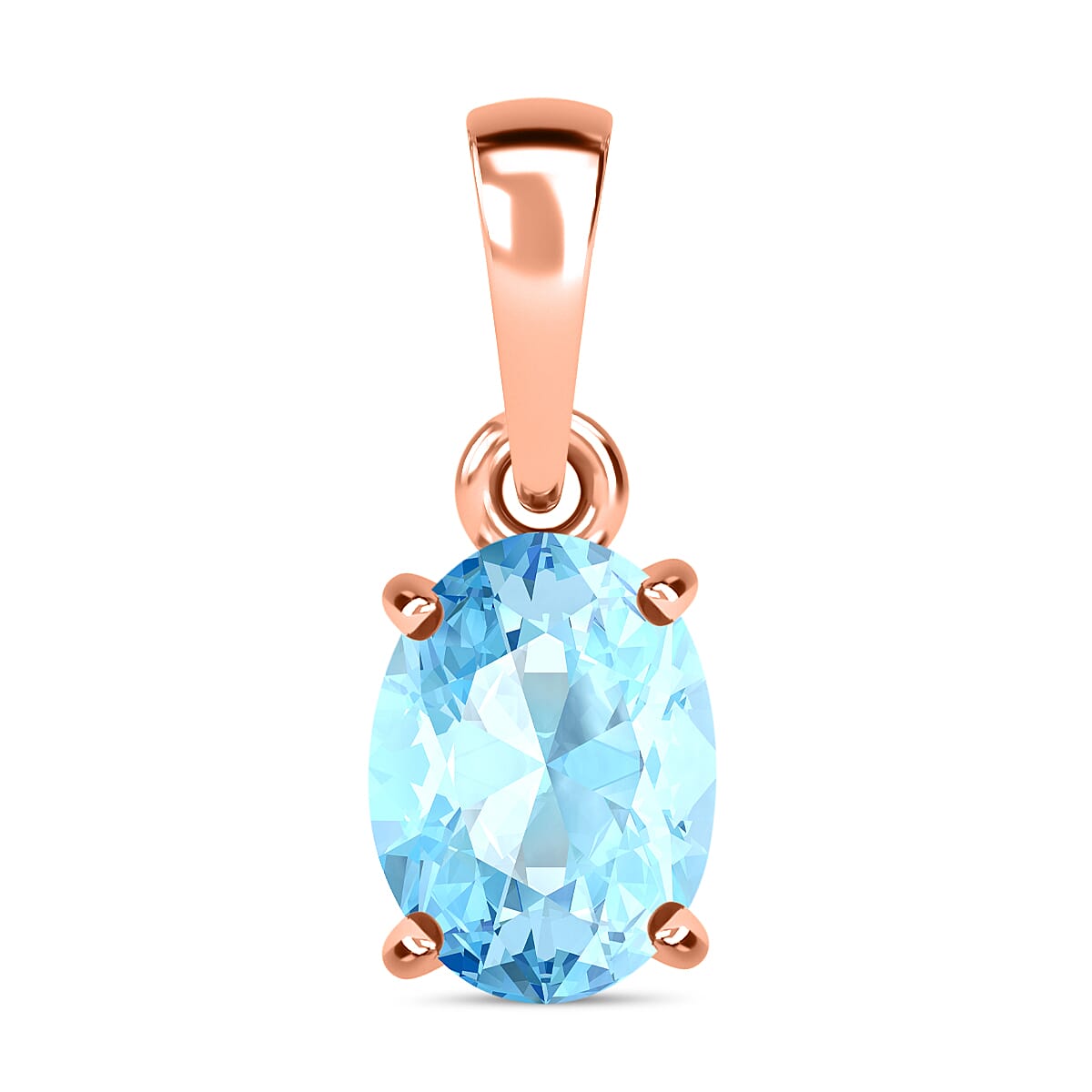 14K Rose Gold Aquamarine Solitaire Pendant 1.00 Ct