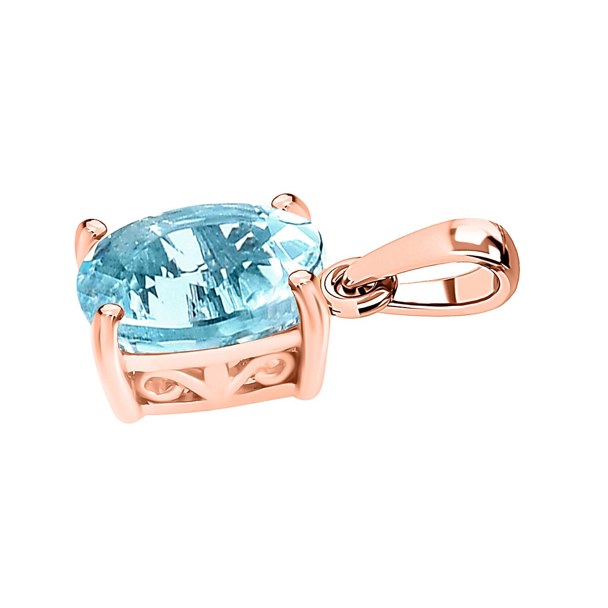 14K Rose Gold Aquamarine Solitaire Pendant 1.00 Ct