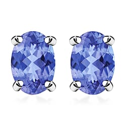 Tanzanite Solitaire Stud Earrings with Push Back in Sterling Silver