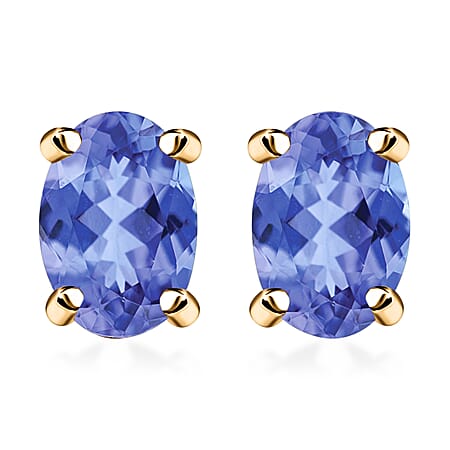 Tanzanite Solitaire Stud Push Post Earring in Vermeil Yellow Gold Plated Sterling Silver 0.92 ct.