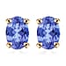 Tanzanite Solitaire Stud Earrings in Platinum Overlay Sterling Silver