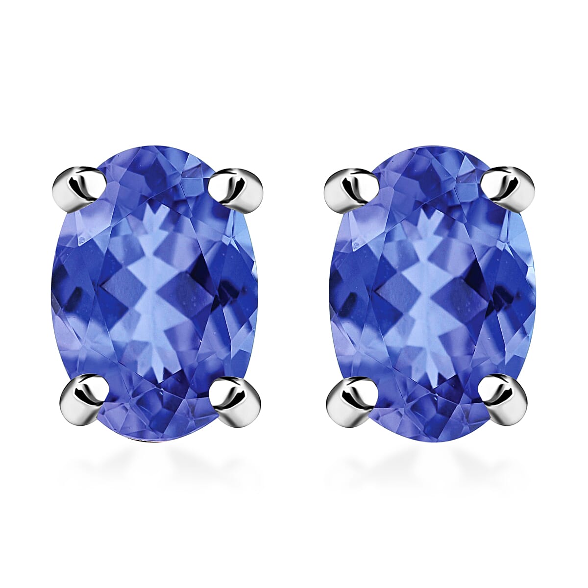 14K White Gold AA Tanzanite Solitaire Stud Push Post Earrings 1.07 ct.