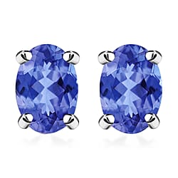14K White Gold AA Tanzanite Solitaire Stud Push Post Earrings 1.07 ct.