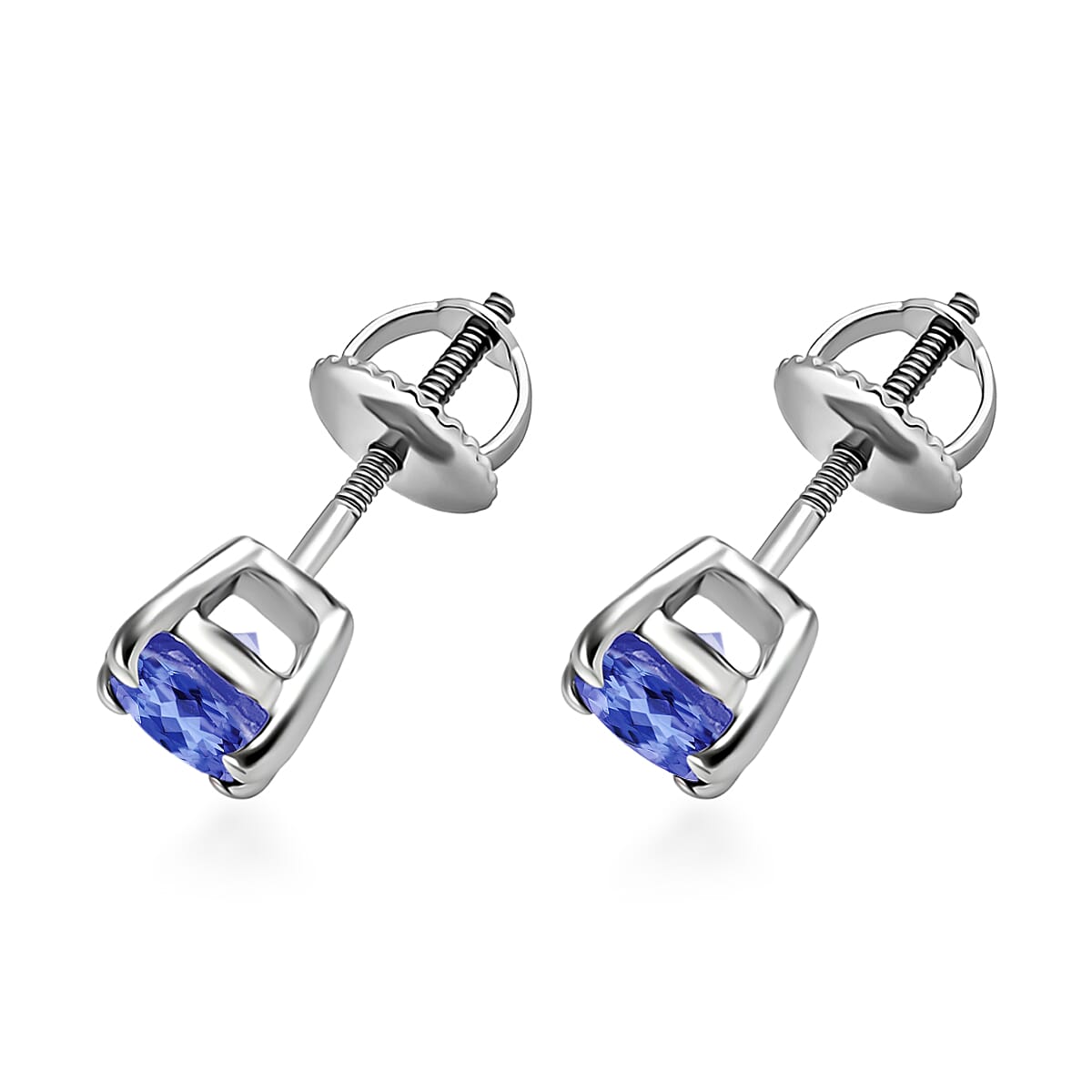 14K White Gold AA Tanzanite Solitaire Stud Push Post Earrings 1.07 ct.