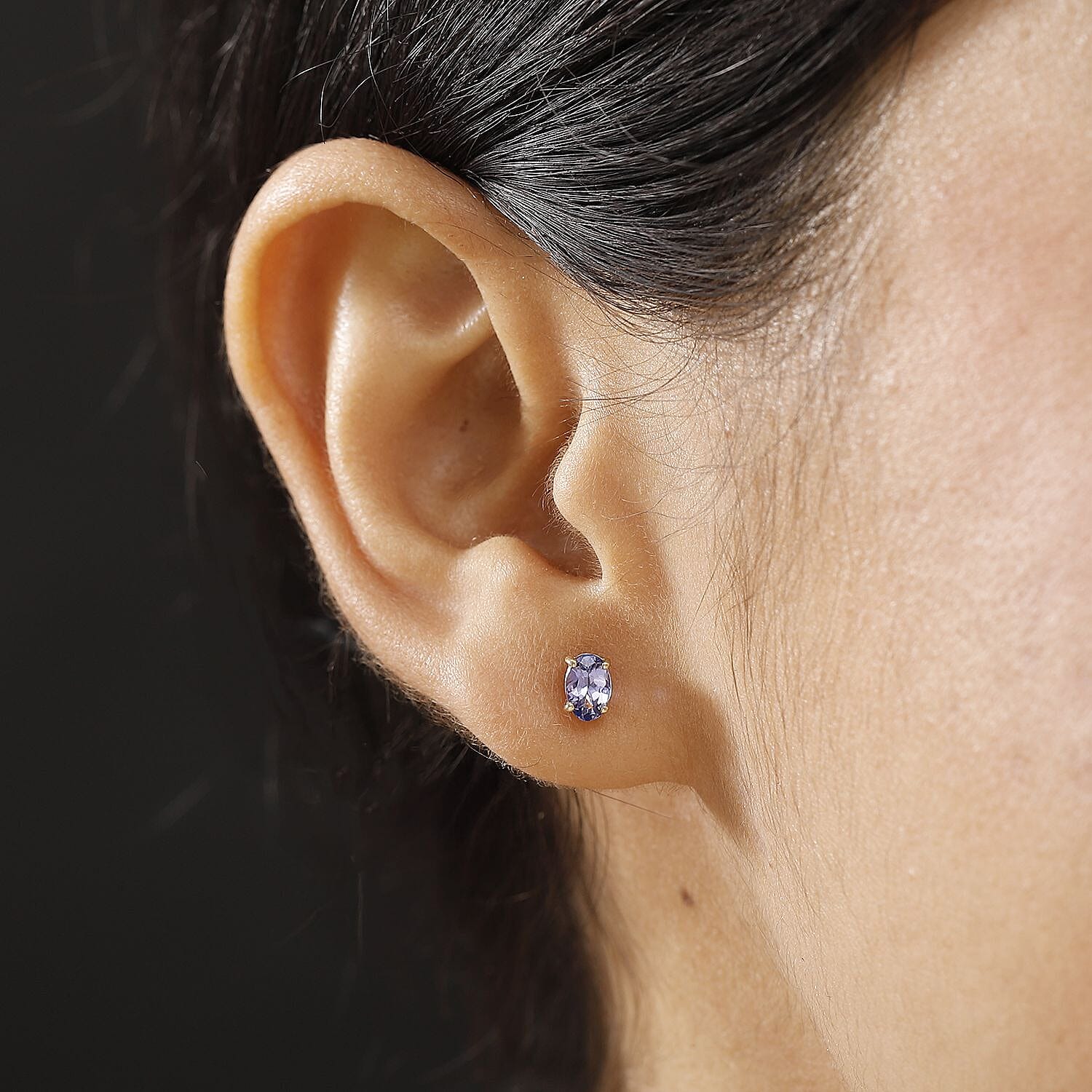 14K Yellow Gold Tanzanite Solitaire Stud Push Post Earring 0.93 Ct.