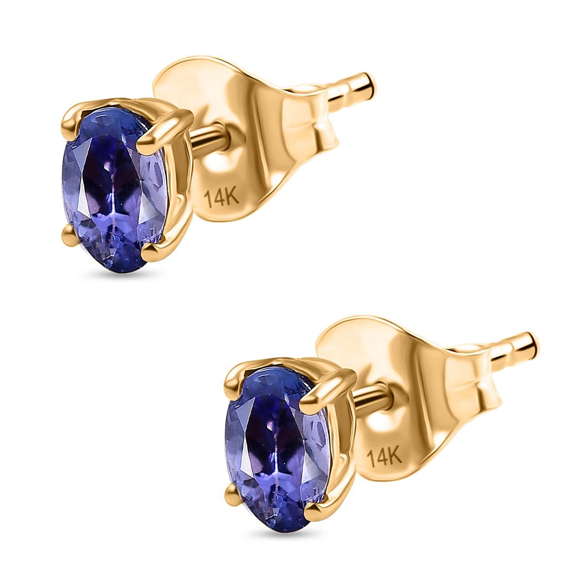 14K Yellow Gold Tanzanite Solitaire Stud Push Post Earring 0.93 Ct.