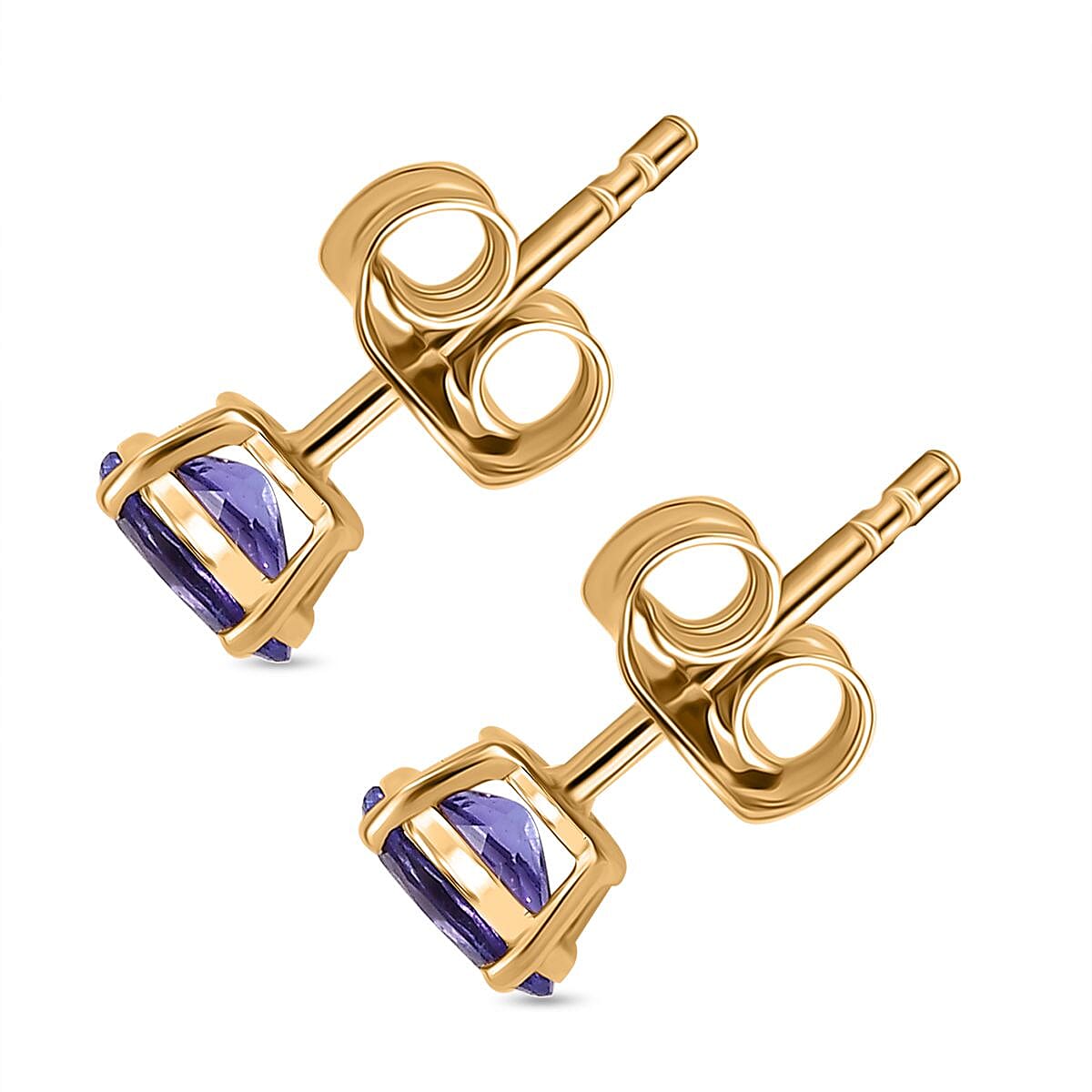 14K Yellow Gold Tanzanite Solitaire Stud Push Post Earring 0.93 Ct.