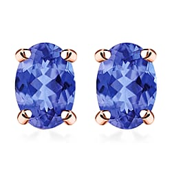 14K White Gold AA Tanzanite Solitaire Stud Push Post Earrings 1.07 ct.