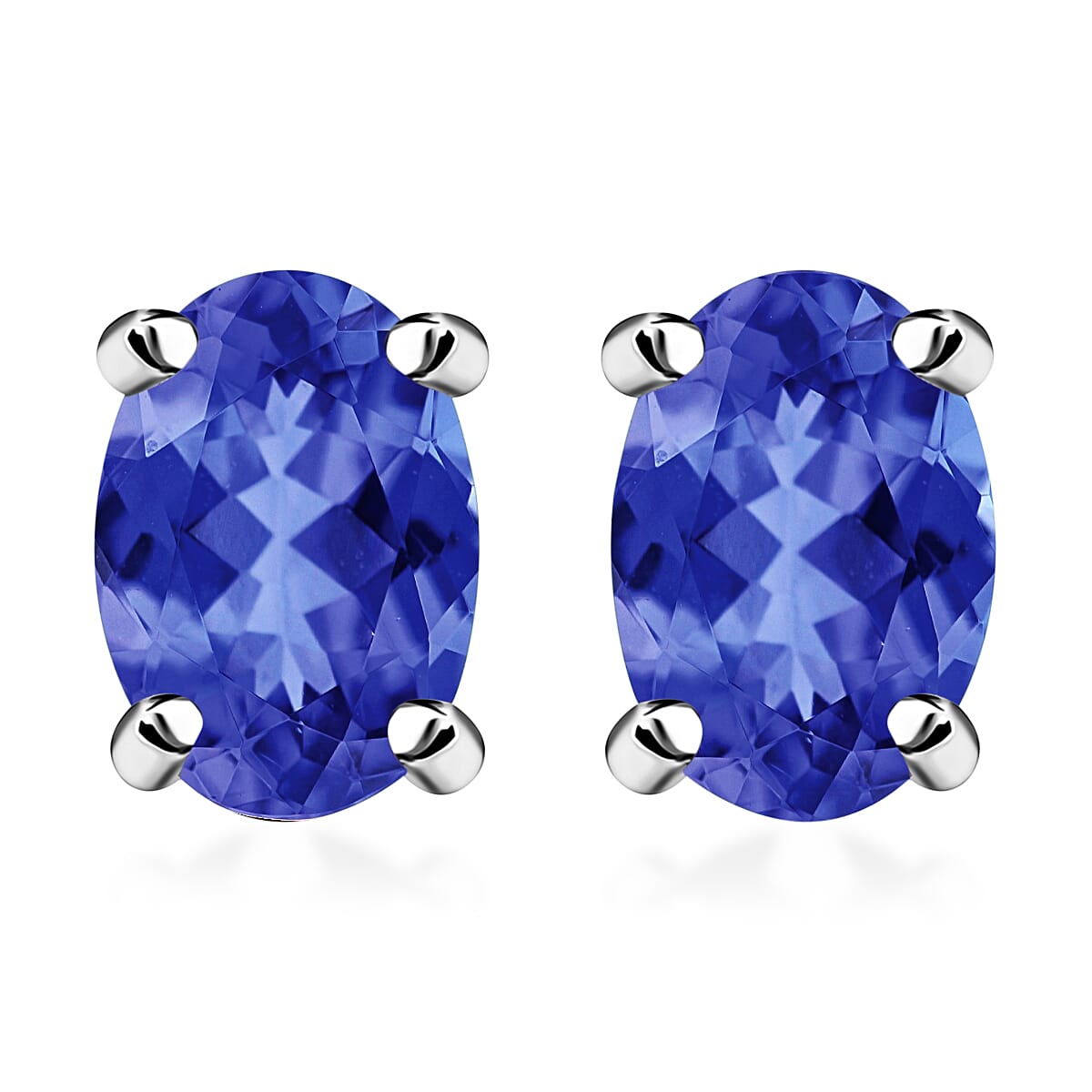 18K White Gold AA Tanzanite Solitaire Stud Push Post Earring in Gold Wt. 0.86 grams, 1 Ct