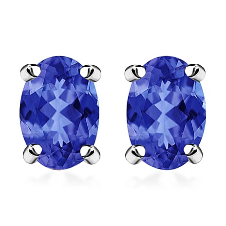 18K W Gold  AA   Tanzanite  Solitaire Stud Push Post Earring 1.00 ct,  Gold Wt. 0.86 Gms  1.000  Ct.