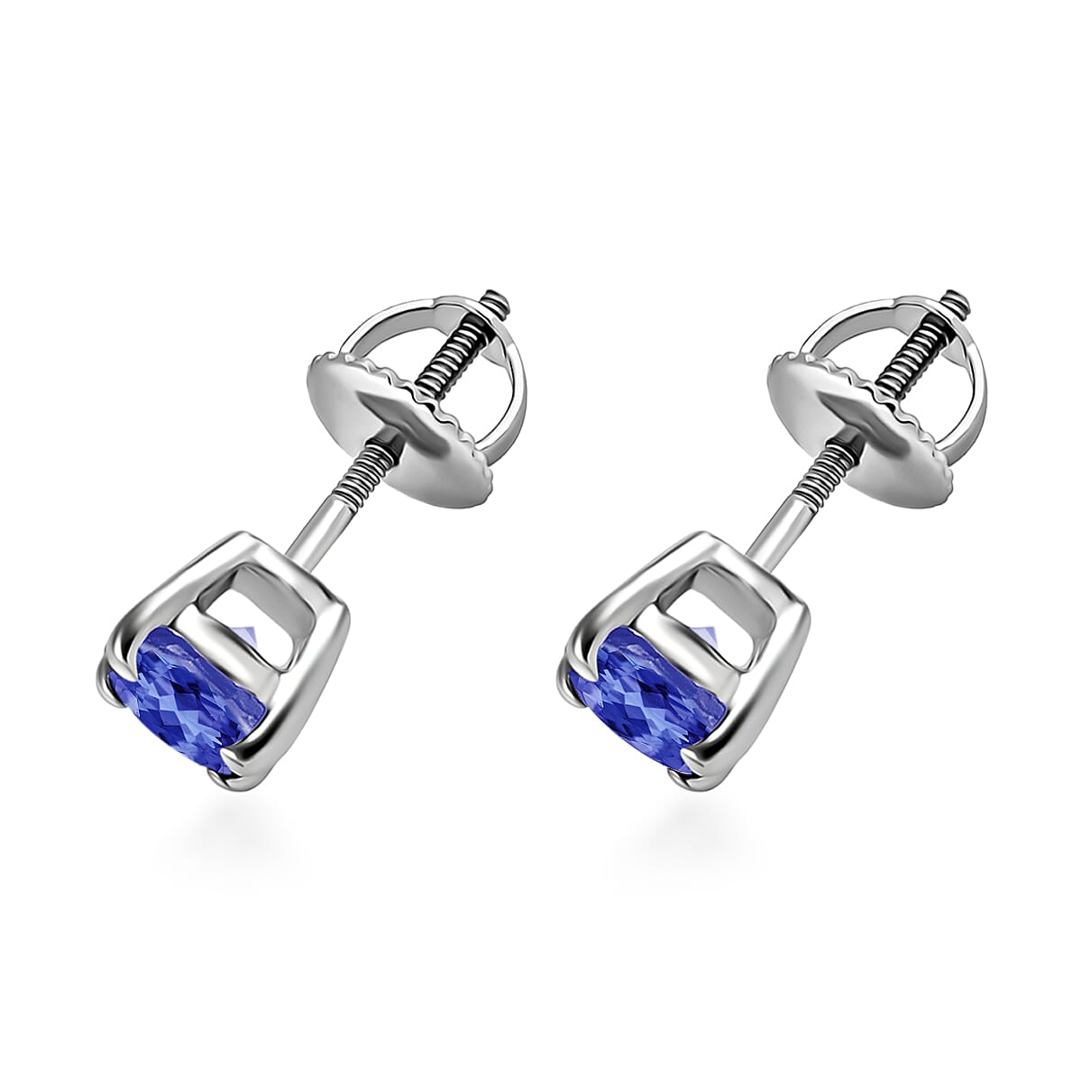 18K White Gold AA Tanzanite Solitaire Stud Push Post Earring in Gold Wt. 0.86 grams, 1 Ct