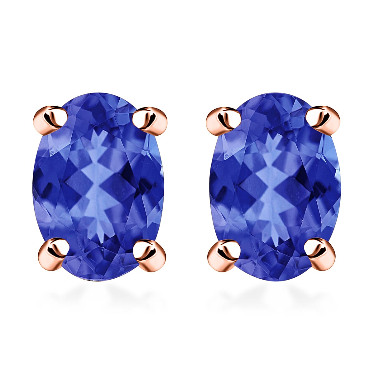 18K Rose Gold AAA Tanzanite Solitaire Stud Push Post Earring with Screw Back 0.90 Ct.