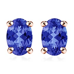 18K Rose Gold AAA Tanzanite Solitaire Stud Push Post Earrings, Gold Wt. 0.86 Gms 1.000  Ct.
